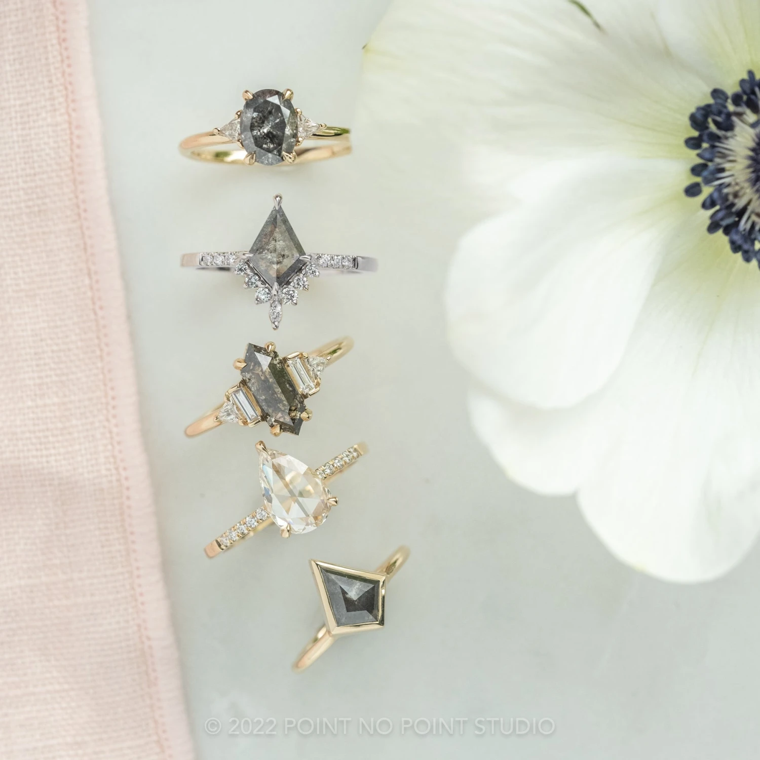 1.23 Carat Salt And Pepper Kite Diamond Engagement Ring, Avaline Setting, Platinum - Image 6