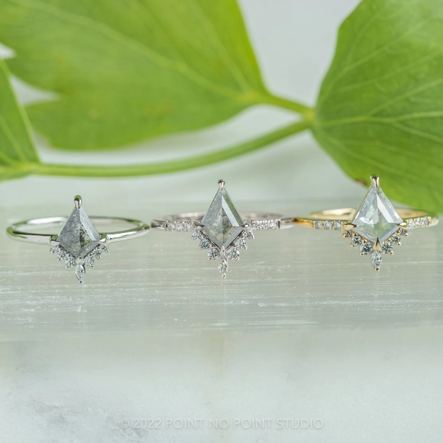 1.23 Carat Salt And Pepper Kite Diamond Engagement Ring, Avaline Setting, Platinum - Image 5