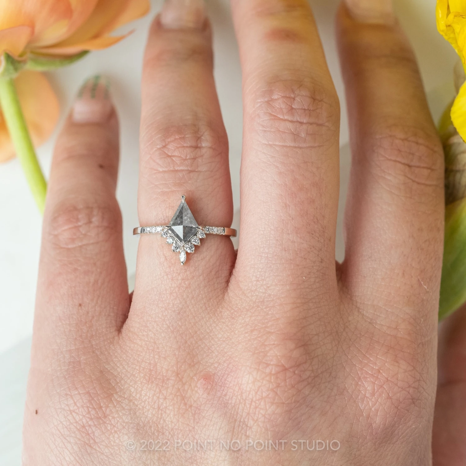 1.23 Carat Salt And Pepper Kite Diamond Engagement Ring, Avaline Setting, Platinum - Image 2