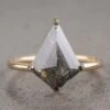 1.88 Carat Black Speckled Kite Diamond Engagement Ring, Charlize Setting, 14k Yellow Gold
