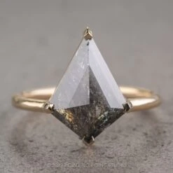1.88 Carat Black Speckled Kite Diamond Engagement Ring, Charlize Setting, 14k Yellow Gold