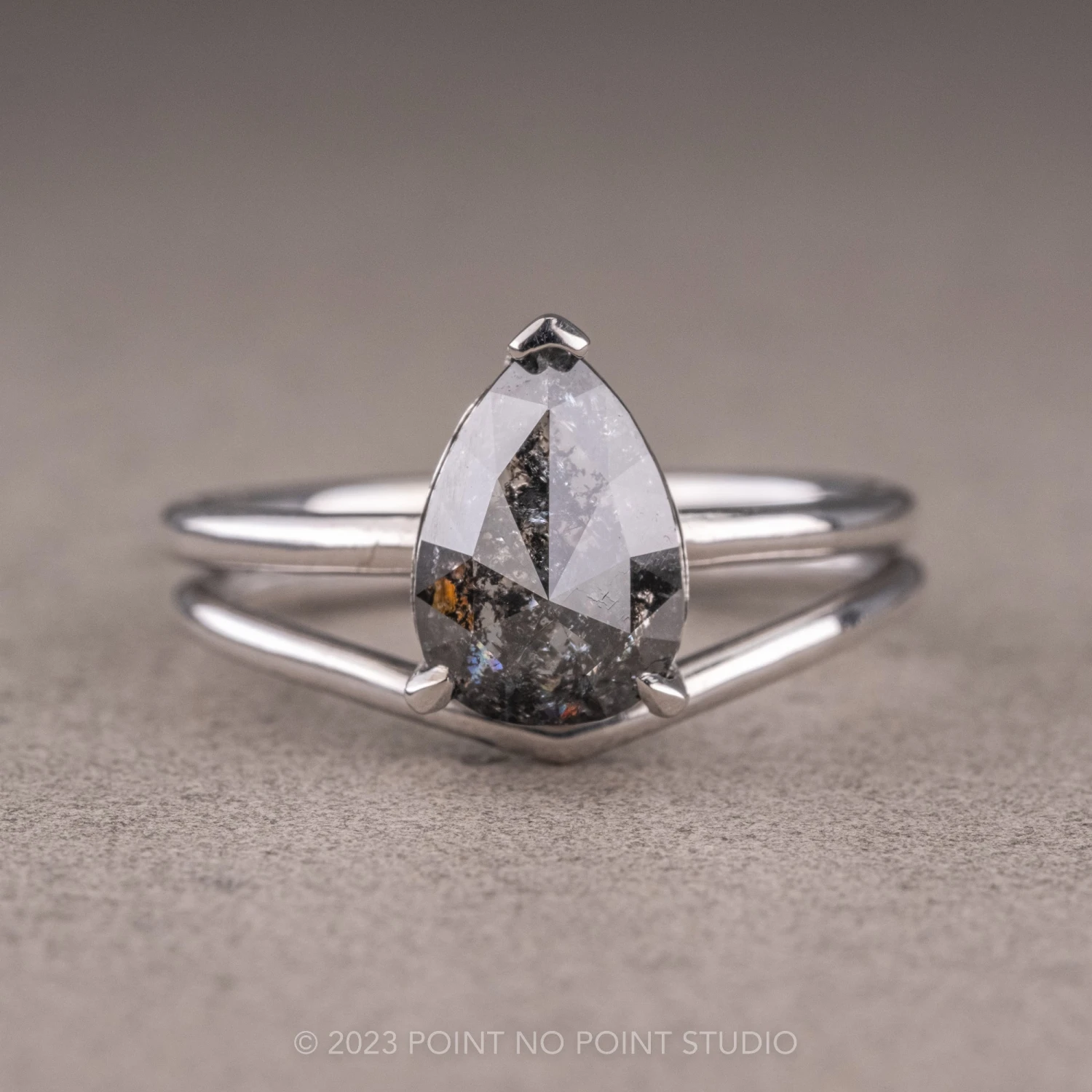 1.80 Carat Black Speckled Pear Diamond Engagement Ring, Jane Setting, Platinum - Image 5