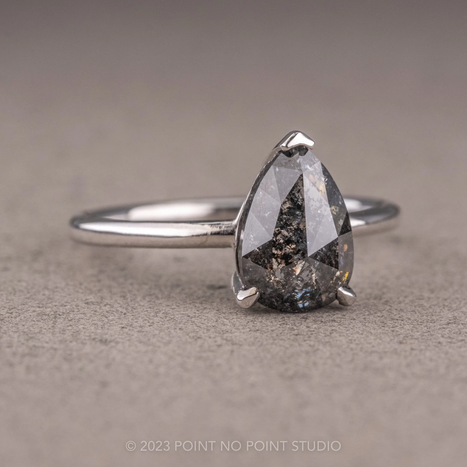 1.80 Carat Black Speckled Pear Diamond Engagement Ring, Jane Setting, Platinum - Image 6