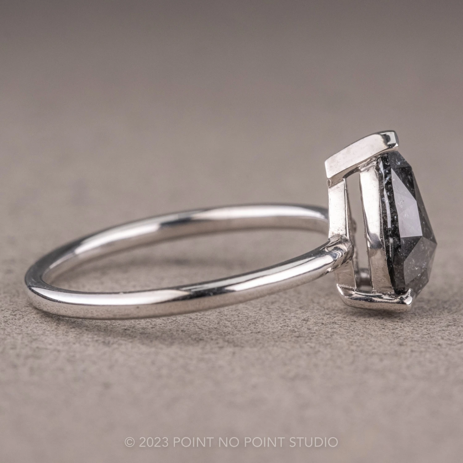 1.80 Carat Black Speckled Pear Diamond Engagement Ring, Jane Setting, Platinum - Image 7