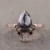 1.40 Carat Black Speckled Pear Diamond Engagement Ring, Ombre Wren Setting, 14K Rose Gold