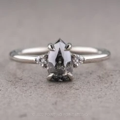 .94 Carat Salt And Pepper Pear Diamond Engagement Ring, Zoe Setting, 14K White Gold