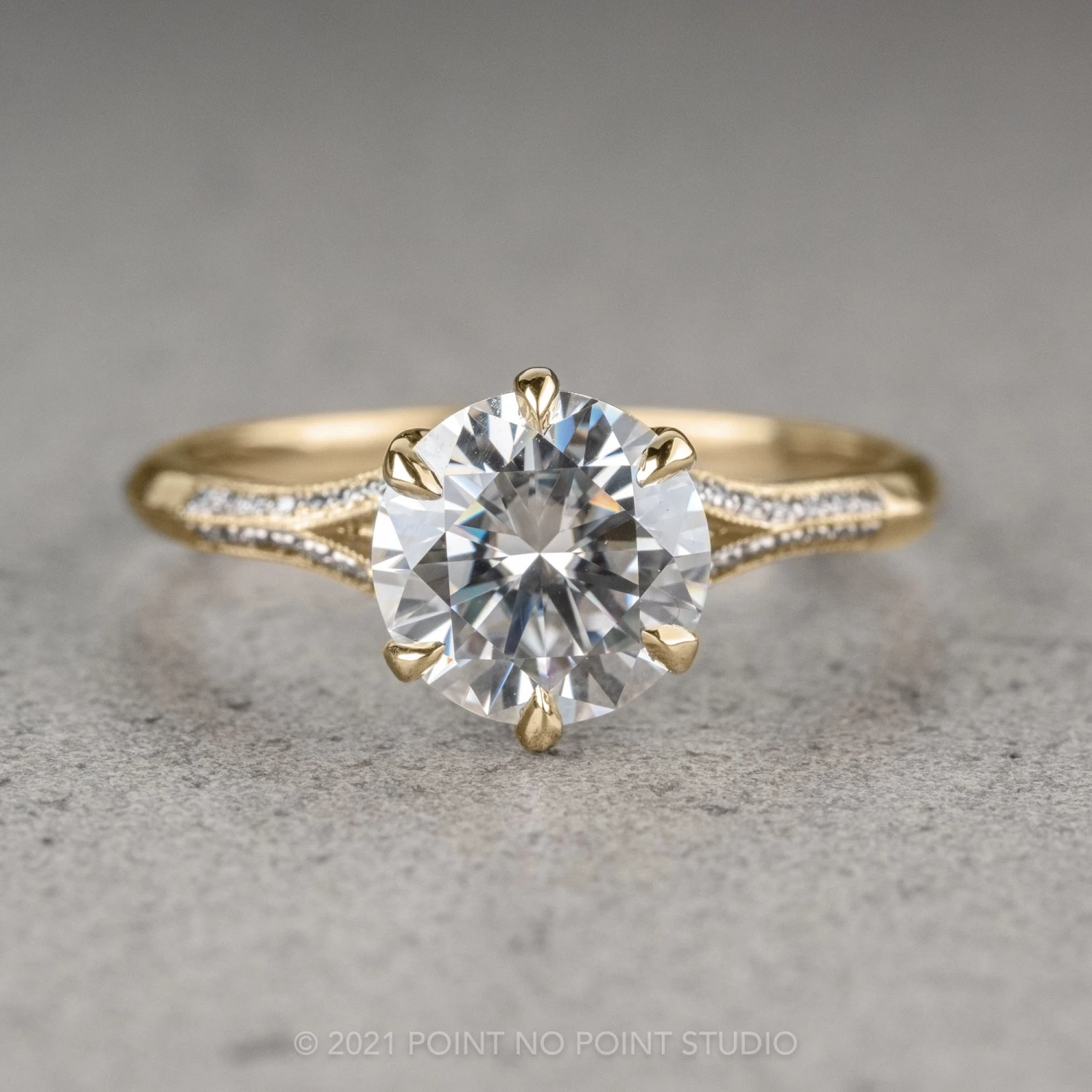 1.58 Carat Moissanite Engagement Ring, Mackenzie Setting, 14k Yellow Gold