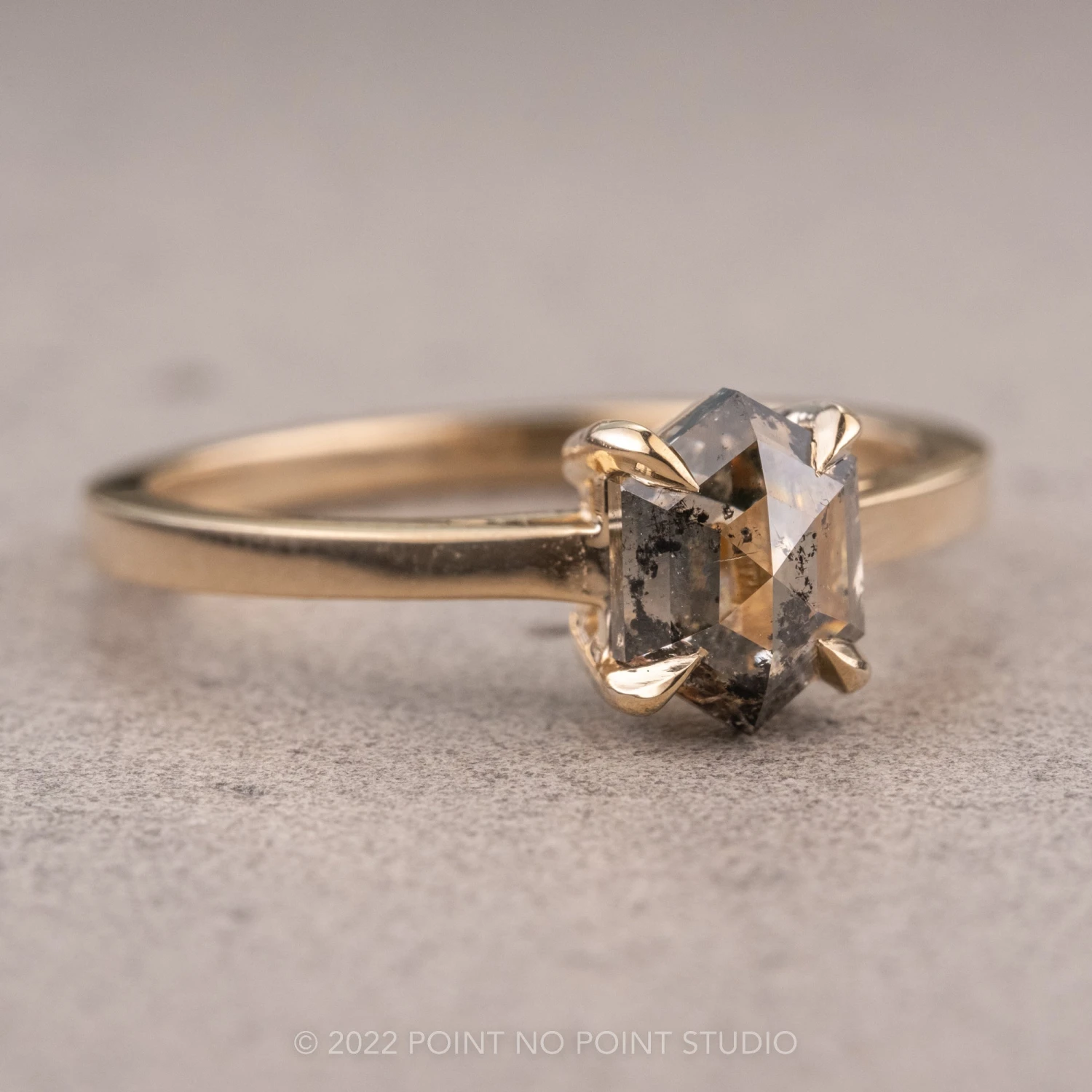 1.04 Carat Salt And Pepper Hexagon Diamond Engagement Ring, Lark Setting, 14K Yellow Gold - Image 7