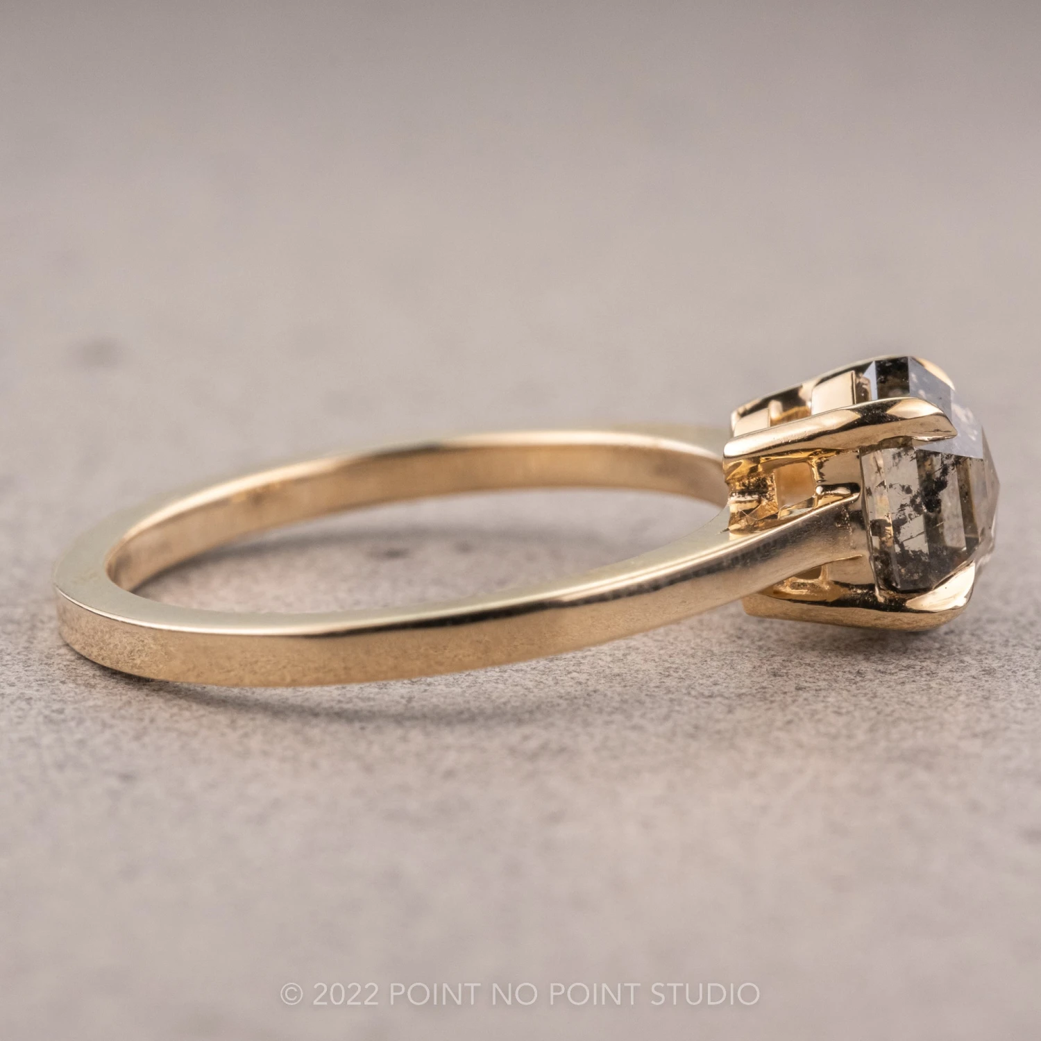 1.04 Carat Salt And Pepper Hexagon Diamond Engagement Ring, Lark Setting, 14K Yellow Gold - Image 8