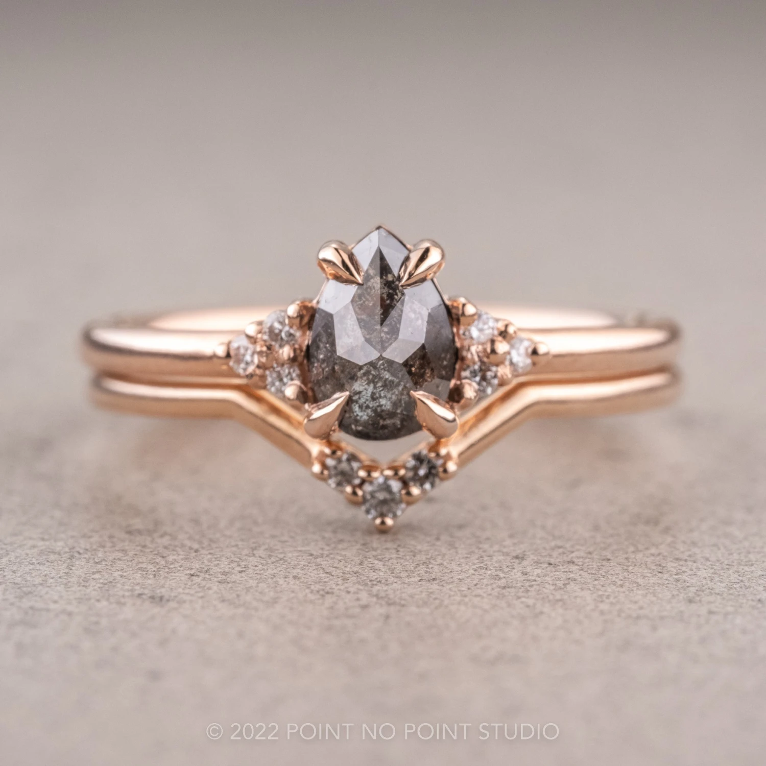 .85 Carat Salt And Pepper Pear Diamond Engagement Ring, Quinn Setting, 14k Rose Gold - Image 2
