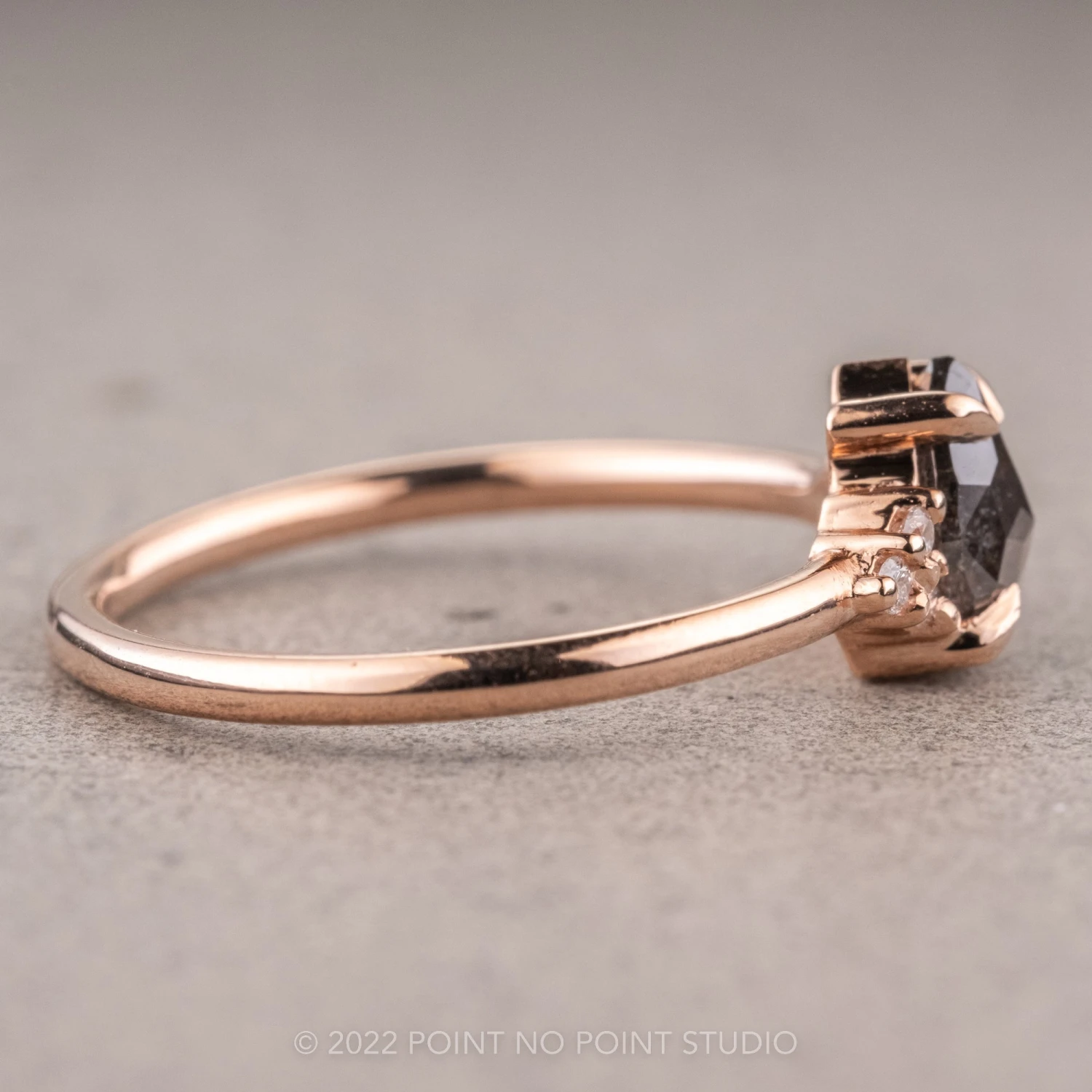 .85 Carat Salt And Pepper Pear Diamond Engagement Ring, Quinn Setting, 14k Rose Gold - Image 4