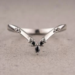 Marquise Black Diamond Wedding Band, Flora Setting, Platinum