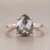 4.16 Carat Black Speckled Pear Diamond Engagement Ring, Jules Setting, 14K Rose Gold