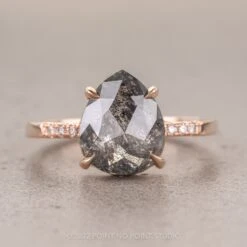 4.16 Carat Black Speckled Pear Diamond Engagement Ring, Jules Setting, 14K Rose Gold