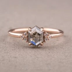 1.13 Carat Salt And Pepper Hexagon Diamond Engagement Ring, Quinn Setting, 14k Rose Gold