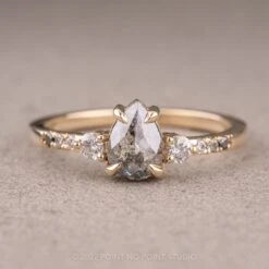 .98 Carat Salt And Pepper Pear Diamond Engagement Ring, Ombre Eliza Setting, 14K Yellow Gold