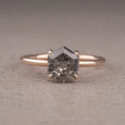 1.92 Carat Salt And Pepper Hexagon Diamond Engagement Ring, Basket Jane Setting, 14K Rose Gold