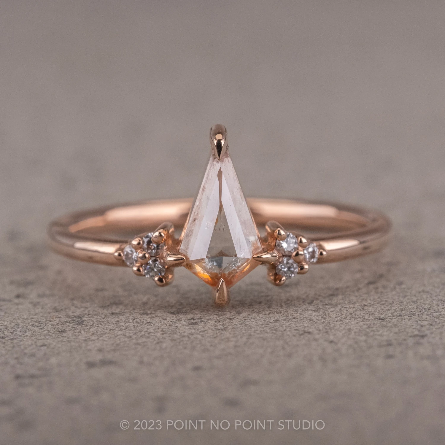 .70 Carat Salt And Pepper Kite Diamond Engagement Ring, Quinn Setting, 14k Rose Gold