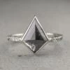 1.84 Carat Black Speckled Kite Diamond Engagement Ring, Ombre Bezel Jules Setting, Platinum