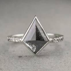 1.84 Carat Black Speckled Kite Diamond Engagement Ring, Ombre Bezel Jules Setting, Platinum