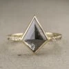1.84 Carat Black Speckled Kite Diamond Engagement Ring, Ombre Bezel Jules Setting, 14K Yellow Gold