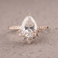 2.48 Carat Pear Moissanite Engagement Ring, Kanara Setting, 14K Rose Gold