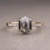 2 Carat Black Hexagon Diamond Engagement Ring, Jules Setting, 14k Rose Gold