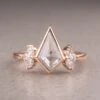 2.08 Carat Salt And Pepper Kite Diamond Engagement Ring, Bezel Quinn Setting, 14K Rose Gold