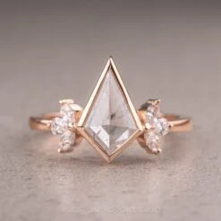 2.08 Carat Salt And Pepper Kite Diamond Engagement Ring, Bezel Quinn Setting, 14K Rose Gold