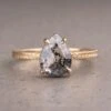 1.15 Carat Salt And Pepper Pear Diamond Engagement Ring, Engraved Jane Setting, 14K Yellow Gold