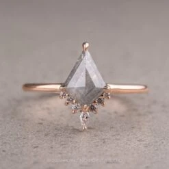 1.35 Carat Salt And Pepper Kite Diamond Engagement Ring, Ava Setting, 14K Rose Gold