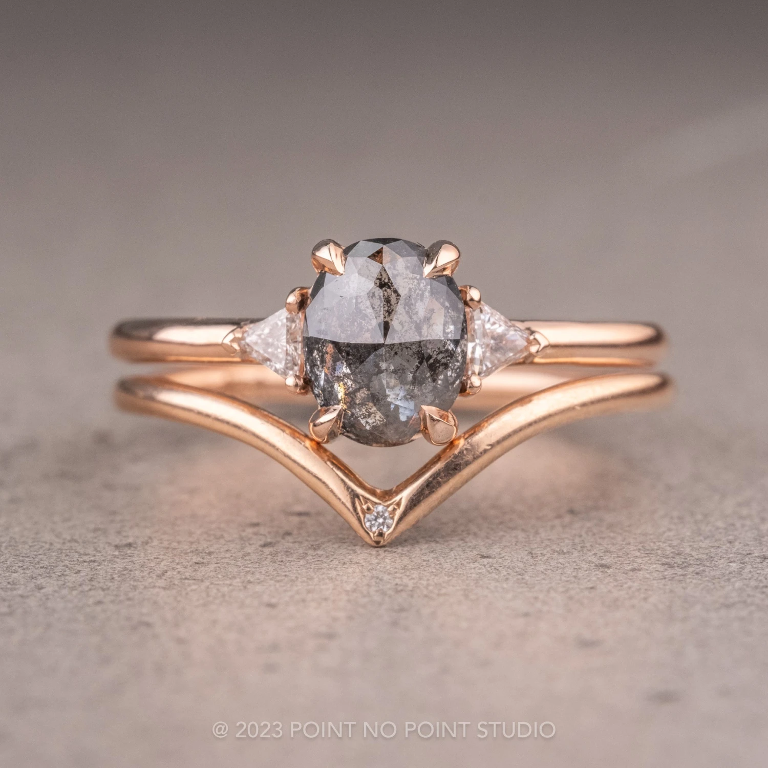 1.03 Carat Salt And Pepper Oval Diamond Engagement Ring, Zoe Setting, 14K Rose Gold - Image 5
