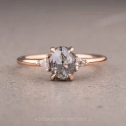 1.03 Carat Salt And Pepper Oval Diamond Engagement Ring, Zoe Setting, 14K Rose Gold