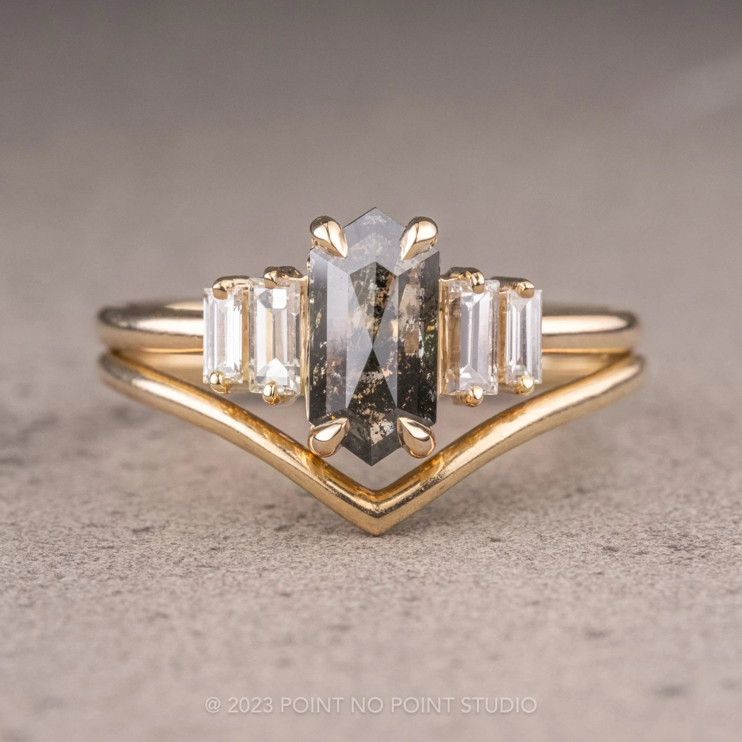 1.54 Carat Black Speckled Hexagon Diamond Engagement Ring, Betty Setting, 14k Yellow Gold - Image 7