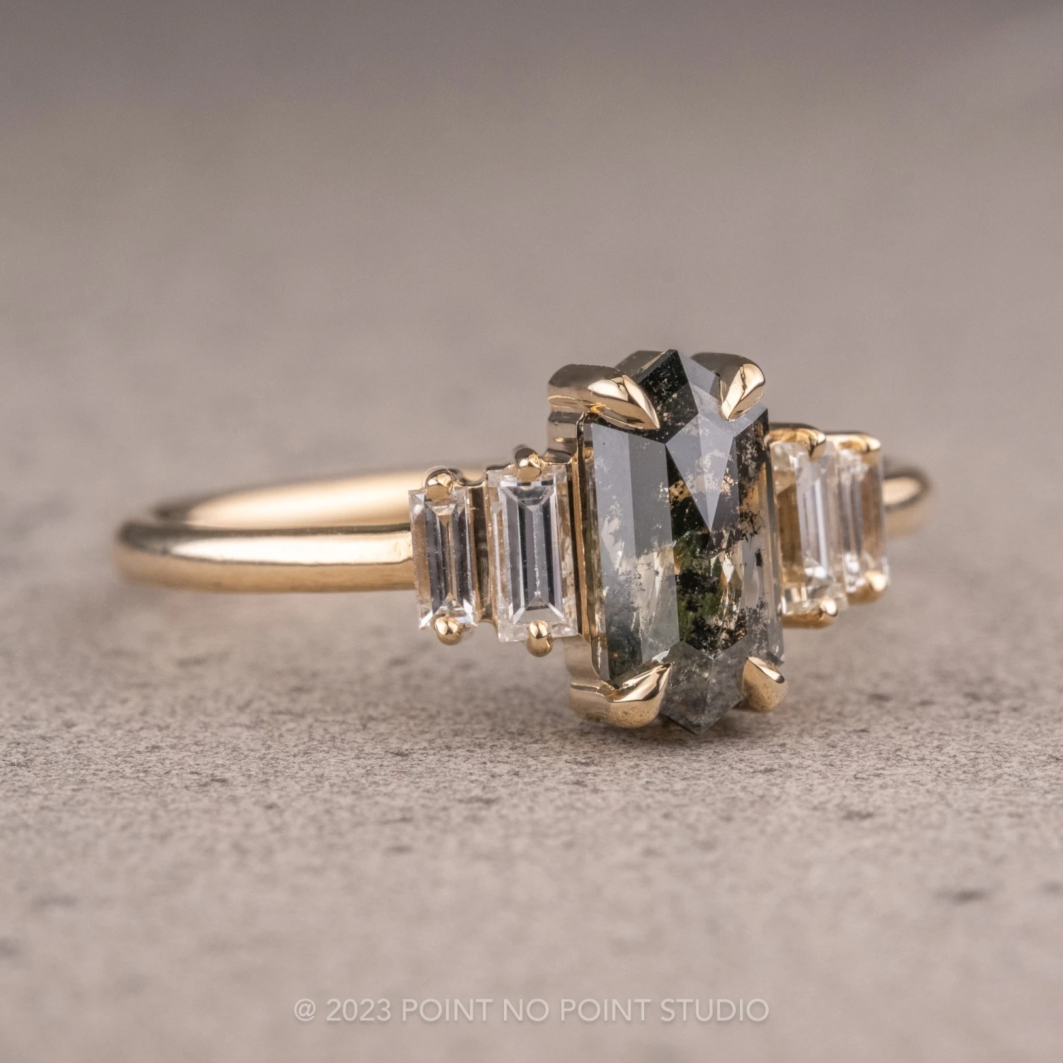 1.54 Carat Black Speckled Hexagon Diamond Engagement Ring, Betty Setting, 14k Yellow Gold - Image 8