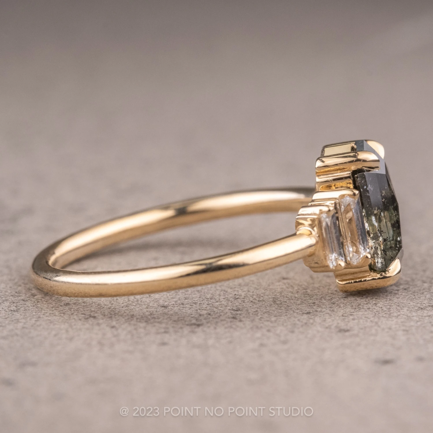 1.54 Carat Black Speckled Hexagon Diamond Engagement Ring, Betty Setting, 14k Yellow Gold - Image 9