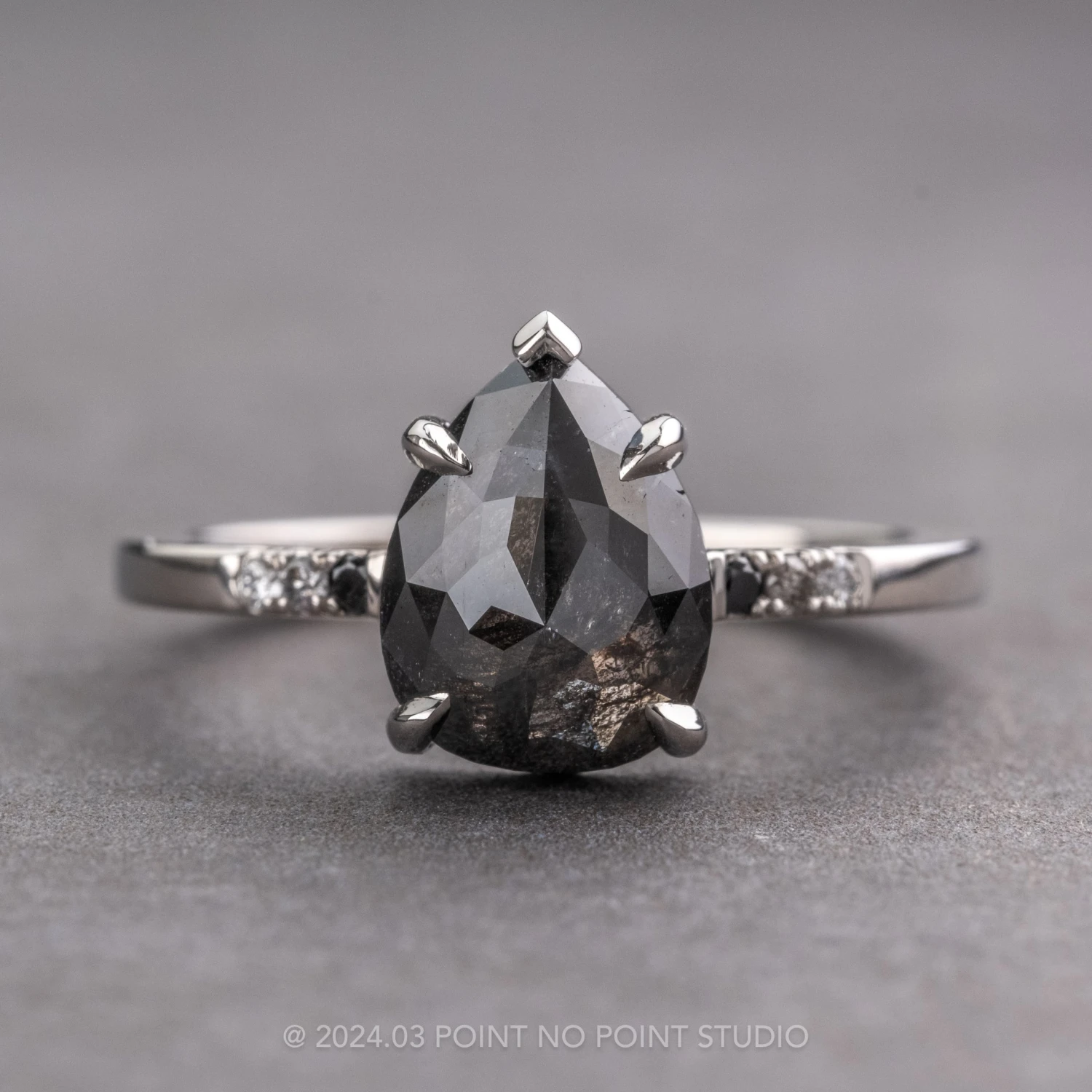 2.80 Carat Black Pear Diamond Engagement Ring, Ombre Sirena Setting, Platinum