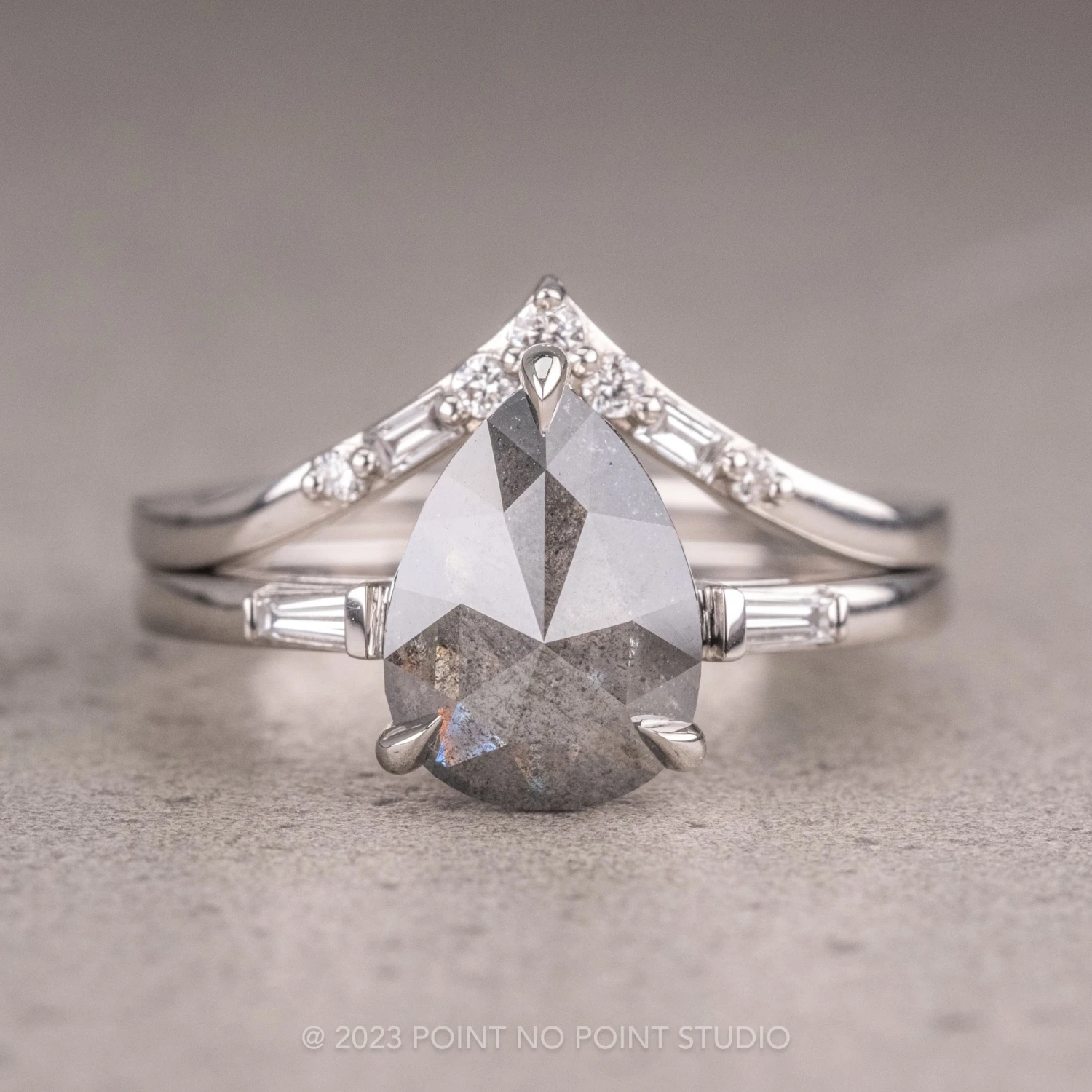 1.70 Carat Salt And Pepper Pear Diamond Engagement Ring, Zoe Setting, Platinum - Image 6