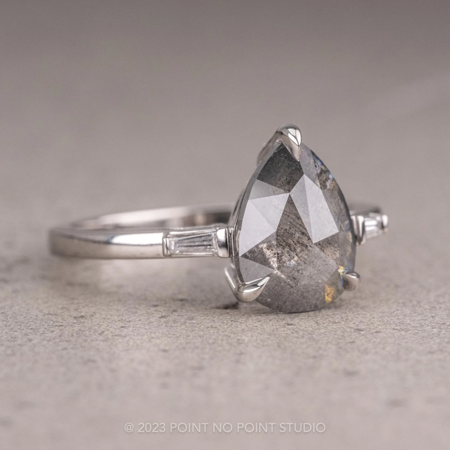 1.70 Carat Salt And Pepper Pear Diamond Engagement Ring, Zoe Setting, Platinum - Image 7