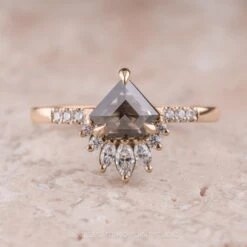 .97 Carat Black Shield Diamond Engagement Ring, Cleo Setting, 14K Rose Gold