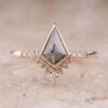 1.22 Carat Black Kite Diamond Engagement Ring, Bezel Avaline Setting, 14K Rose Gold