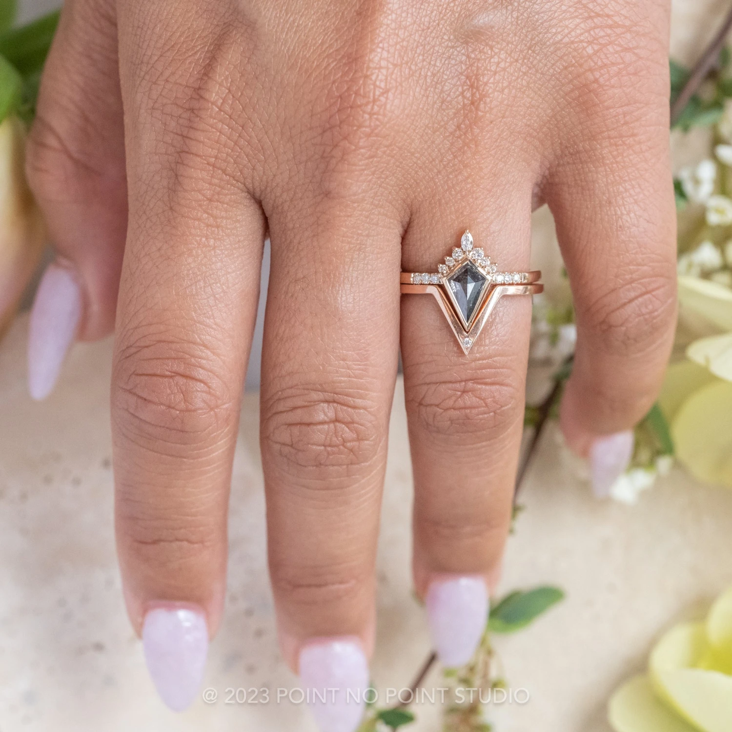 1.22 Carat Black Kite Diamond Engagement Ring, Bezel Avaline Setting, 14K Rose Gold - Image 2