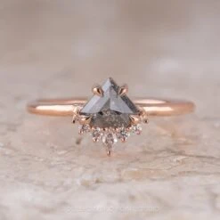 .65 Carat Black Shield Diamond Engagement Ring, Ava Setting, 14K Rose Gold