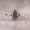 1.72 Carat Salt And Pepper Oval Diamond Engagement Ring, Quinn Setting, 14K Yellow Gold