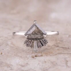 1.49 Carat Salt And Pepper Shield Diamond Engagement Ring, Wren Setting, Platinum