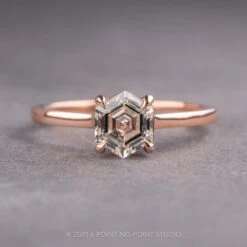 1.20 Carat Clear Hexagon Diamond Engagement Ring, Lark Setting, 14K Rose Gold