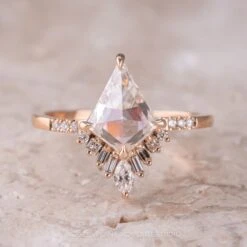 2.27 Carat Kite Moissanite Engagement Ring, Wren Setting, 14K Rose Gold