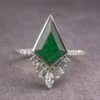 2.28 Carat Emerald Kite And Diamond Engagement Ring, Bezel Wren Setting, Platinum