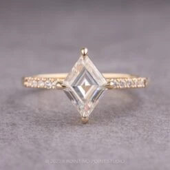 Lozenge Moissanite And Diamond Engagement Ring, Jules Setting, 14K Yellow Gold