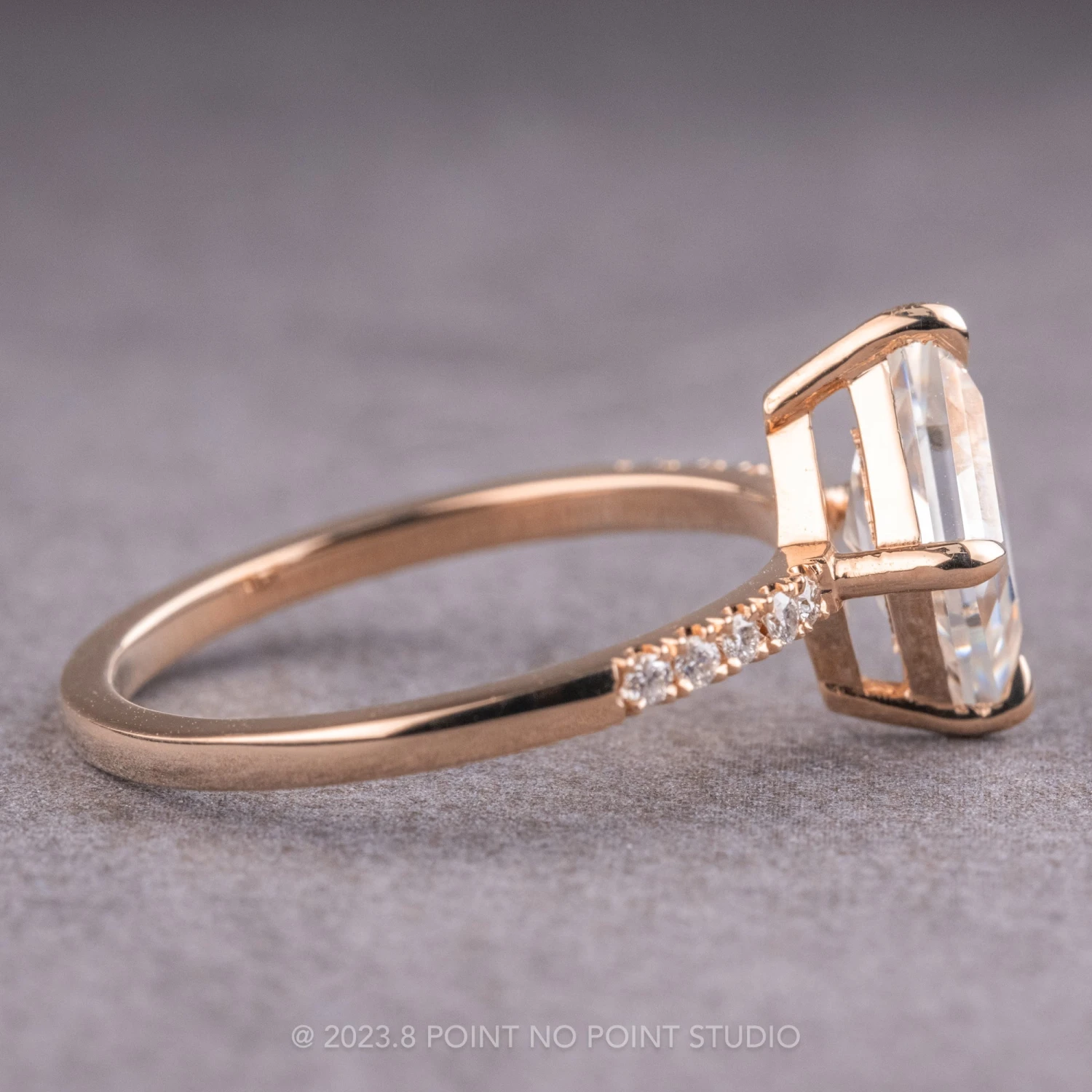 Lozenge Moissanite And Diamond Engagement Ring, Jules Setting, 14K Rose Gold - Image 3